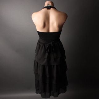 Tiered Halter Cleavage Empire Waist Little Black Dress Size s M