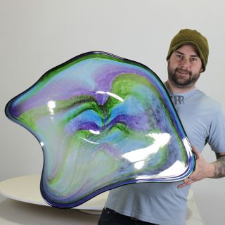 Holdman Studios Hand Blown Hot Glass Platter Green Purple Blue White