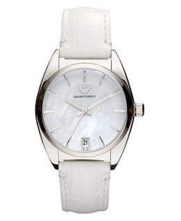 Emporio Armani Watch, Womens White Croc Embossed Leather Strap 31mm