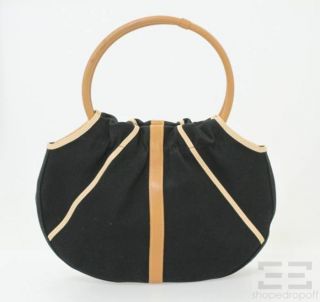 Longchamp Black Canvas Tan Leather Handbag