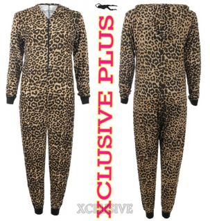 Mens Womens Adult Unisex Leopard Print Hooded Onesie Jumpsuit One