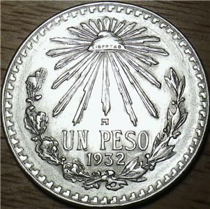 1932 Mexico Silver 1 Peso Large Coin Very Nice Look