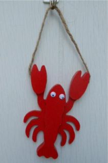 Red Lobster Ornament Christmas Nautical Beach Decor Google Eyes Wood