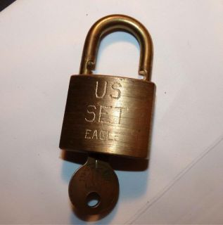 US Set Eagle Brass Padlock w Key Foot Locker Lock