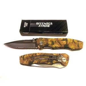 Camouflage Folding Pocket Knife Lock Blade Serrated Hunting