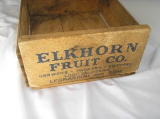 Old vtg ELKHORN Fruit Co. Lodi Calif Wood Shipping Crate Box Caterina