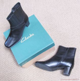 New Clarks Black Valla Stroll Leather Ankle Boots Size 7M