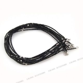 Black Leather Braided Necklace Cords Lobster Clasp 46cm 130194