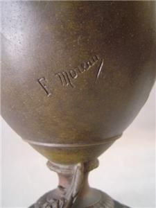 Moreau  Antique French Bronzed Spelter Figural Vase C.1900 Marble