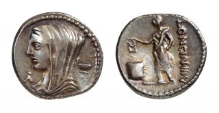 VESTA L Cassius Longinus Ancient REPUBLIC Silver Denarius Coin 63 BC
