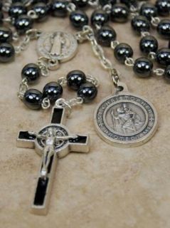 USA Army St Christopher Saint Benedict Medal Grey Black Rosary