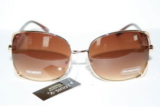 Louis V Eyewear Sunglasses Oversize Rhinestone Metal Shades Brown Gold