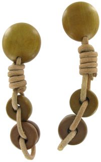 Vintage 1980s Brown Wood Long Dangle Clip Earrings