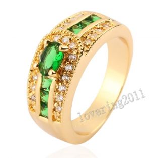 Size 5 6 7 8 9 Deluxe Ladys 10KT Yellow Gold Filled Emerald