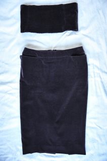 Yves Saint Laurent Burgundy Plum Velvet Bandeau Strapless Top Skirt
