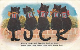 Louis Wain Heres Luck Black Cats Valentine Early S00395