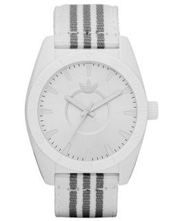 adidas Watch, White and Gray Stripe Nylon Strap 42mm ADH2660   All