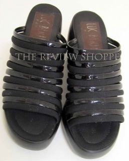 Luc Berjen Canvas Patent Wedge Platform Sandals Shoes Black 8 5