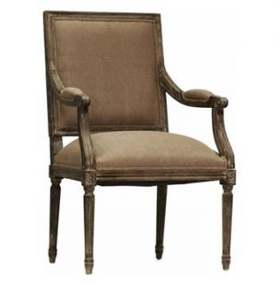 French Country Louis XVI Limed Charcoal Copper Linen Arm Chair