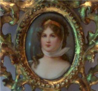 Antique Porcelain Portrait Queen Louise of Prussia Hand Carved Frame