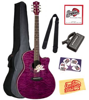Luna Flora Lotus Cutaway Acoustic Electric Guitar Pro Bundle
