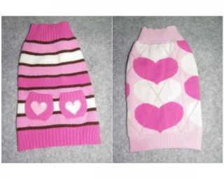 of Two Pink Dog Sweaters Heart Striped Size Medium Lulu Pink