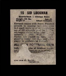 1949 Leaf 15 Sid Luckman HOF Bears Nice