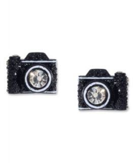 Betsey Johnson Earrings, Gold Tone Black Camera Crystal Drop Earrings