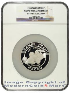 1988 Macao 5 oz Silver 500p Grand Prix Anniversary NGC PF69 Ultra