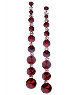 GUESS Earrings, Hematite Tone Red Glass Crystal Linear Earrings