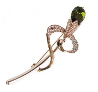 9ct Green Flower Brooch Pin Gold GF Authentic Swarovski Crystal