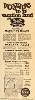1927 Ad Great Lakes Cruises Mackinac Island Niagara   ORIGINAL