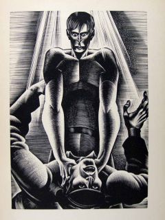 Lynd Ward 1932 Modernist Woodblock Print Deadly Fight