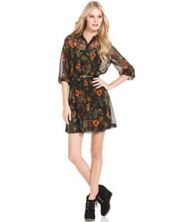 Kensie Dress, Three Quarter Floral Print Chiffon Shirtdress
