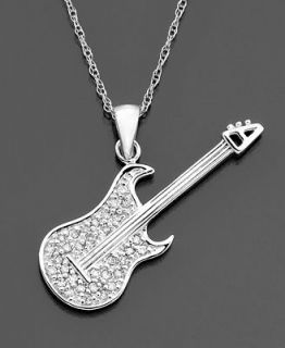 Diamond Necklace, 14k White Gold Diamond Guitar Pendant (1/10 ct. t.w