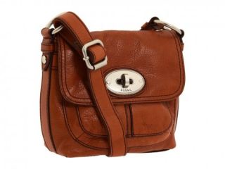 128 Fossil Maddox Twist Lock Chestnut Leather Handbag Crossbody Bag
