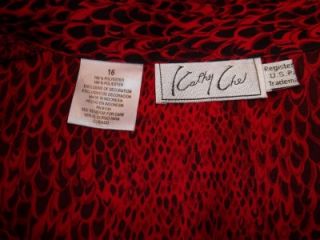GORGEOUS RED ANIMAL PRINT, LONG SLEEVES, BLOUSE BY KATHY CHE   SIZE 16