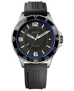Tommy Hilfiger Watch, Mens Black Silicone Strap 44mm 1790835   All