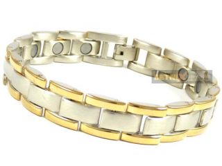Mens Magnetic therapy bracelet 15 magnets bangle quality silver & gold