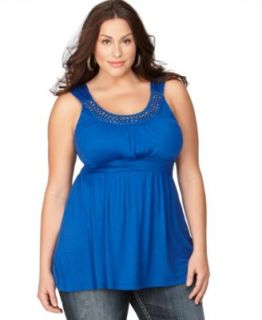 Mai Tai New Emma Blue Embellished Scoop Neck Wide Strap Tank Top Shirt