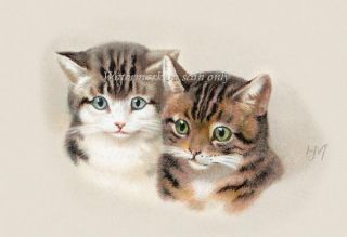 Maguire Tabby Cats Repro Greeting Card Two Striped Cat Heads