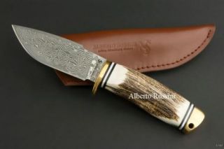 Alberto Rossini Piz Zupo Damascus Hunting Knife w Stag