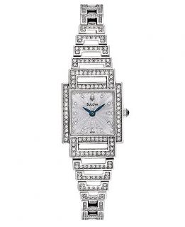 Bulova Watch, Womens Crystal Accent Stainless Steel Bracelet 19mm