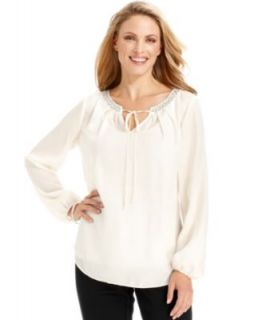 Charter Club Blouse, Long Sleeve Sheer Sequin