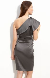 Maggy London Ruffled One Shoulder Stretch Satin Dress 6