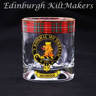 MacFarlane Clan Crested Whisky Glass Tartan Whisky Glasses