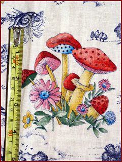 Vintage 70s Magic Mushroom Cotton Fabric 44 x 82 Fairy Cottage Bunny