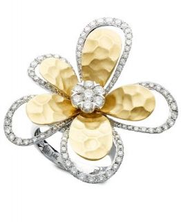 Effy Collection Diamond Ring, 14k Two Tone Gold Diamond Flower (1 1/4