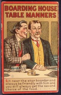 Comic Boarding House Table Manners Men Colorful Suits Embossed 1913