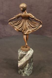 Art Deco Ballerina Girl Bronze Sculpture Statue Marble Base Ex Quality